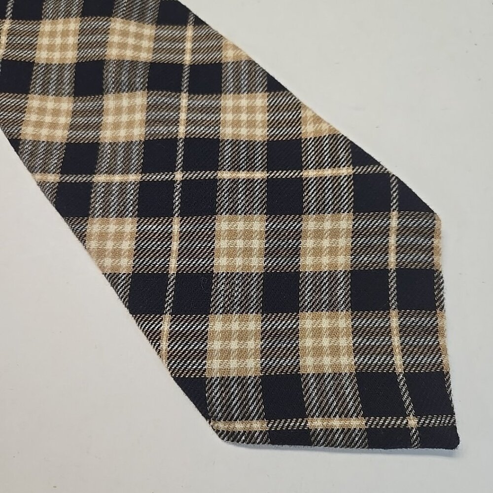 Vintage Gap Tie 58" x 4" Plaid Flannel Made in USA 100% Cotton Navy Blue Beige